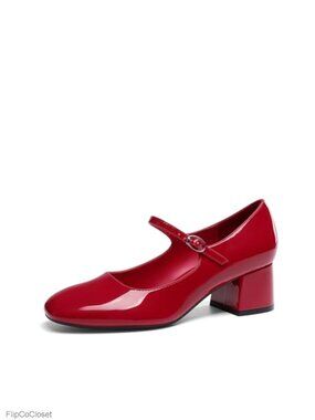 Mary Jane Pumps Low Chunky Block Heel Faux Leather Dress Shoes